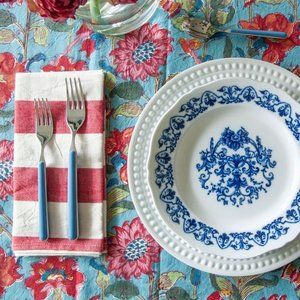 Mrs. Alice Blue, Red, Pink Tablecloth 90x112"